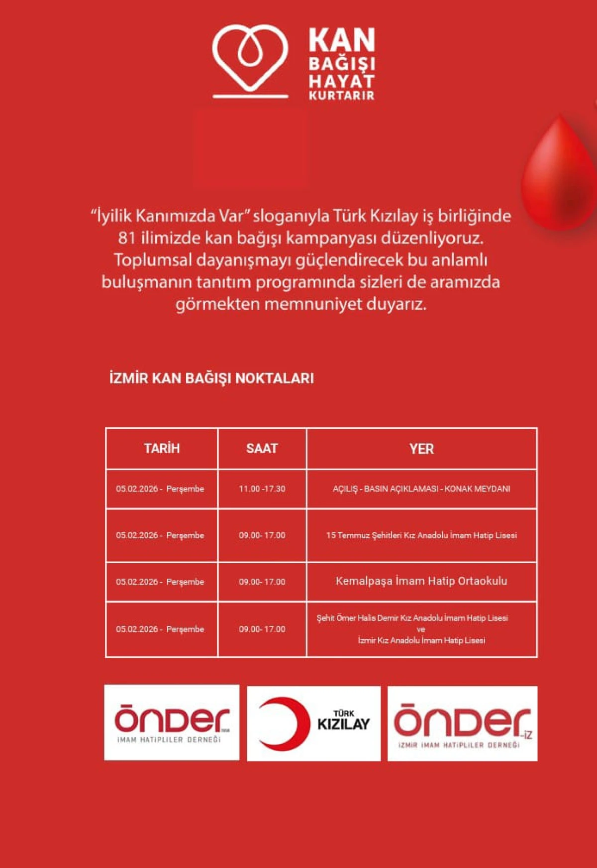 İMAM HATİPLİLER DERNEĞİ (&Ouml;NDER), &Uuml;LKE GENELİNDE KAN BAĞIŞI KAMPANYASI BAŞLATIYOR